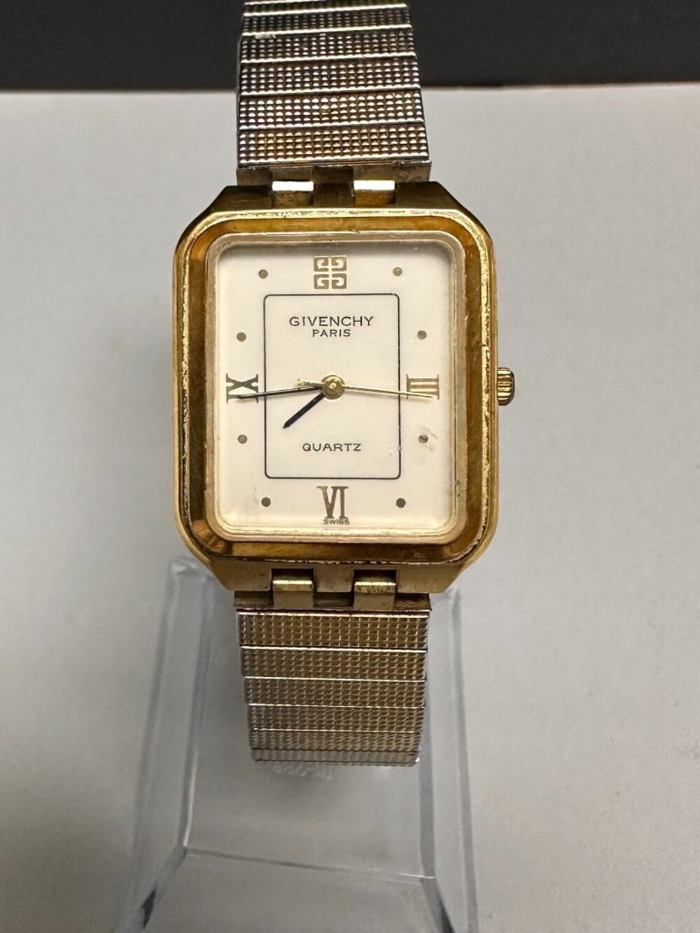 Vintage Givenchy Paris Watch Women Silver Gold Two Tone Stretch Band New Battery